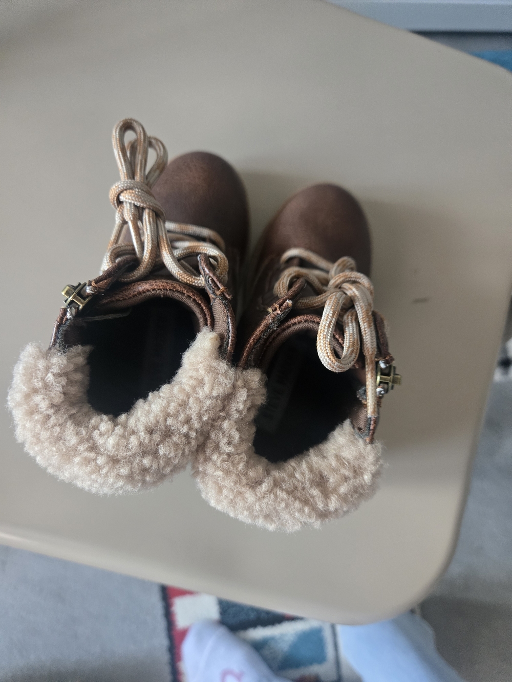 Steve Madden Brown Kids Lace-Up Faux Shearling Boots
